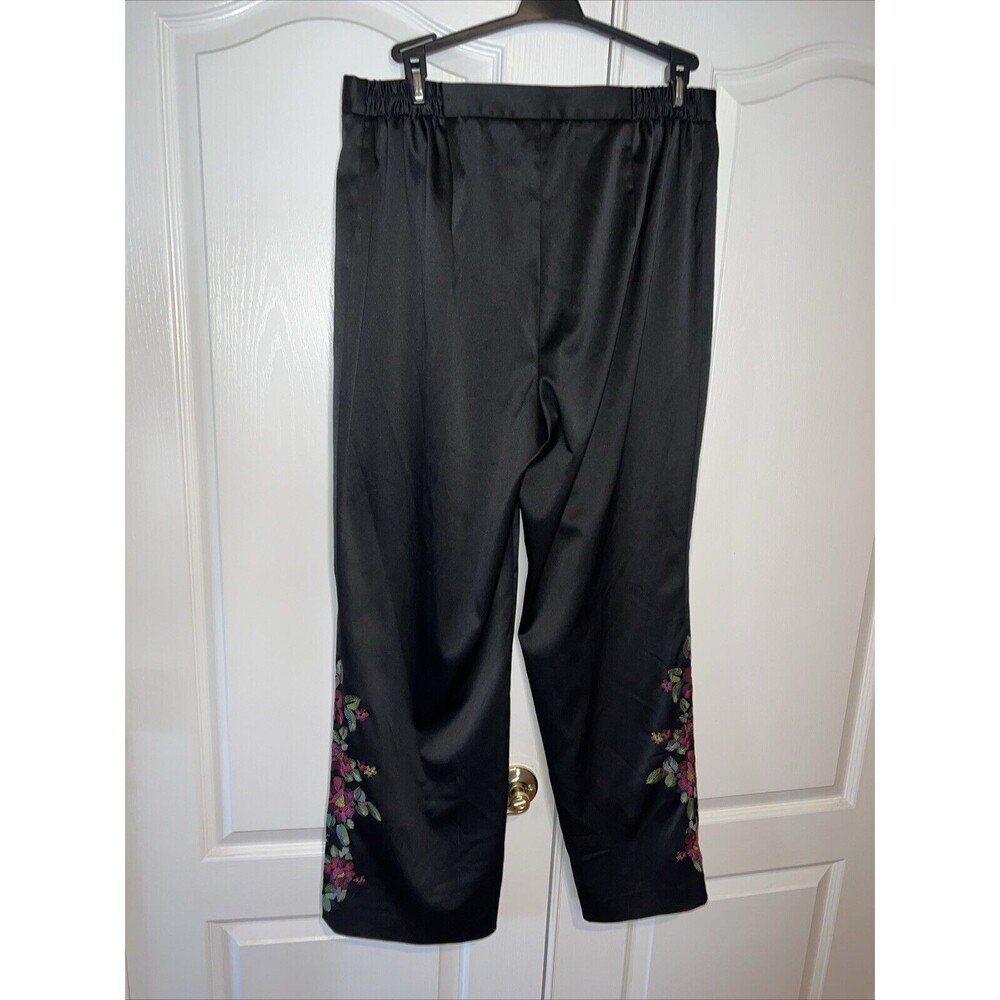 Spenser Jeremy Woman Pants Floral Embroidered Black Silky 16W Party Chic Stretch - Picture 5 of 14